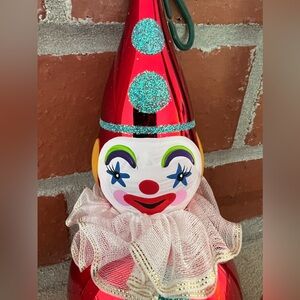 Bombay Company Glass Christmas Ornament Vintage Red Clown NWT Flaw Please Read